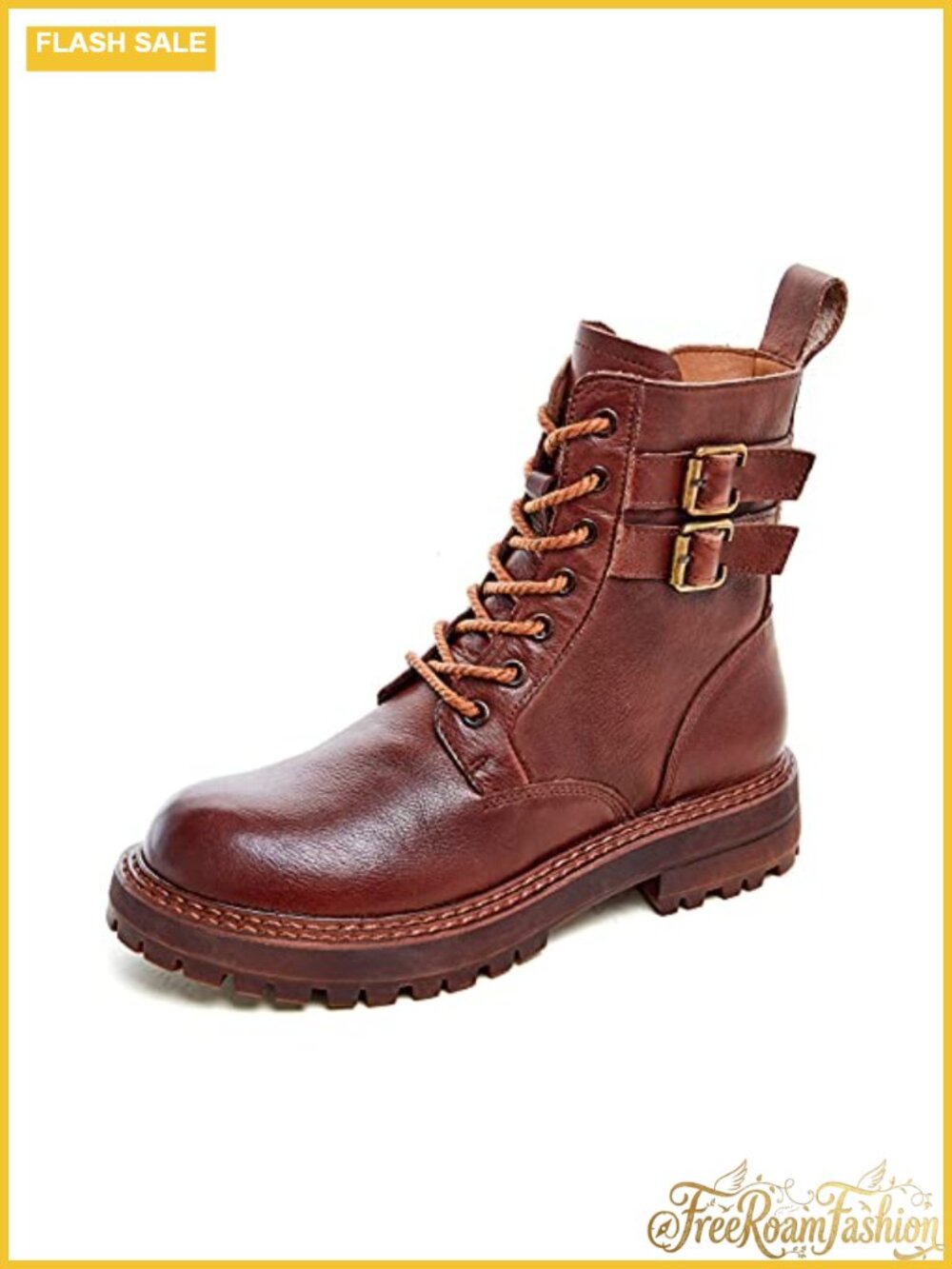 Leather Ankle Boots Women Lace Up Low Heel Booties